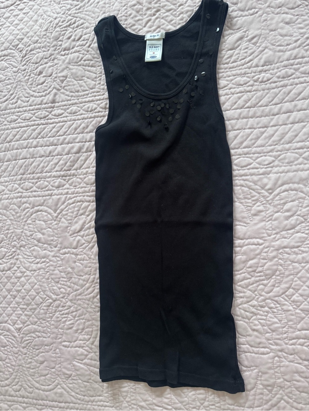 Old Navy Black Ribbed Tank with Sequin Accent